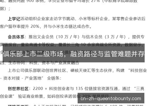 俱乐部上市二级市场,融资路径与监管难题并存 俱乐部上市二级市场,融资路径与监管难题并存